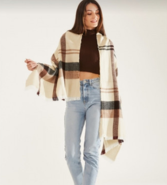 شال وشاح مقلم، بيج